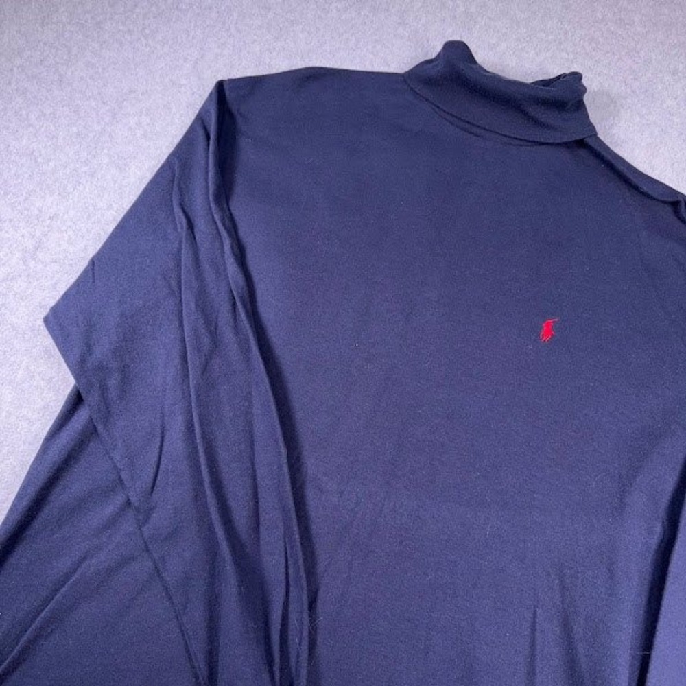 Polo Ralph Lauren Turtleneck Mens Large Navy Blue Solid VTG Made in USA Red Pony
